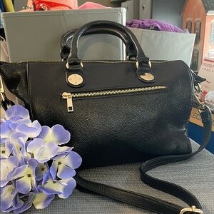 Black Pebbled Leather Satchel/Crossbody